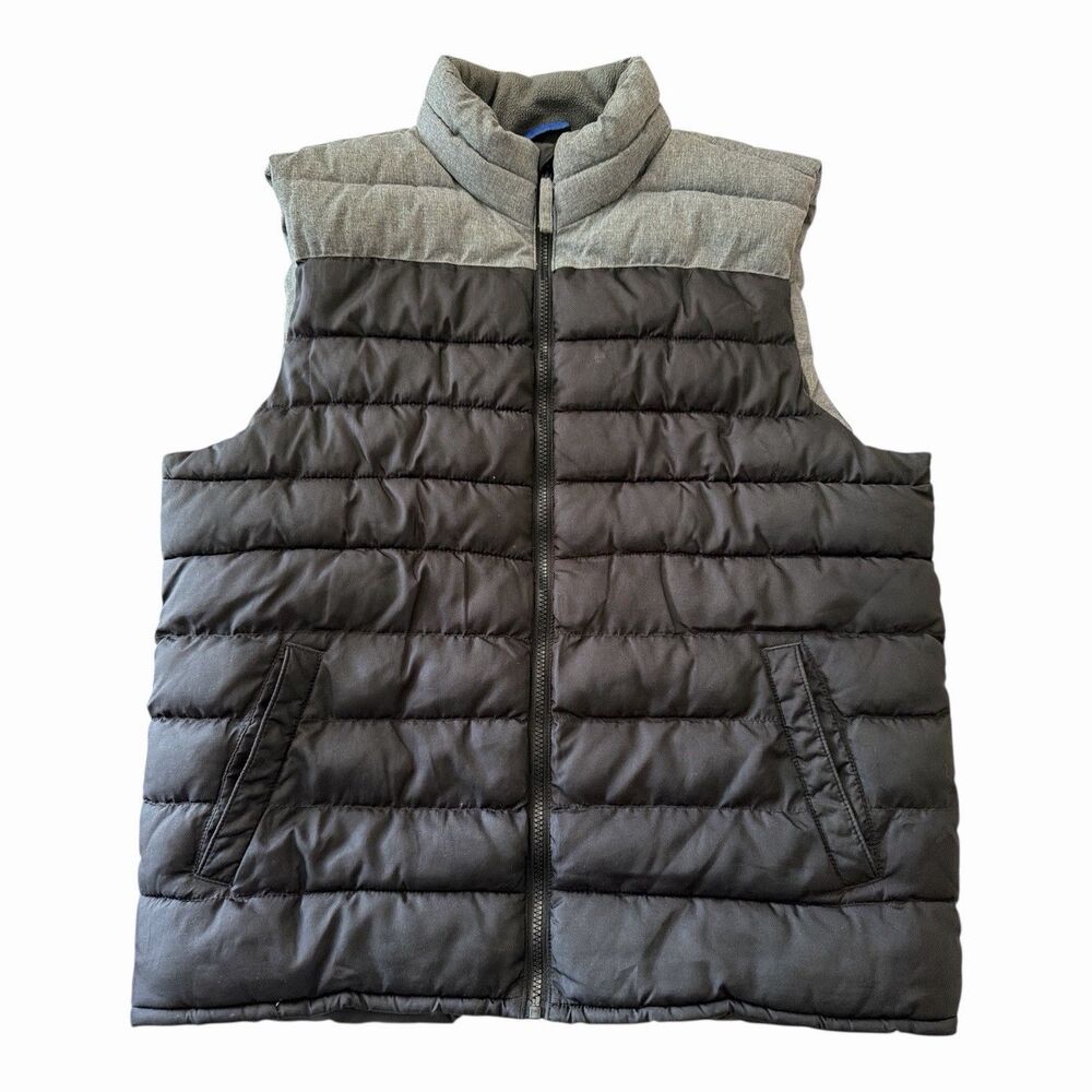Old Navy Puffer Vest Men’s Large‎ Black Gray Zip Up Sleeveless Jacket